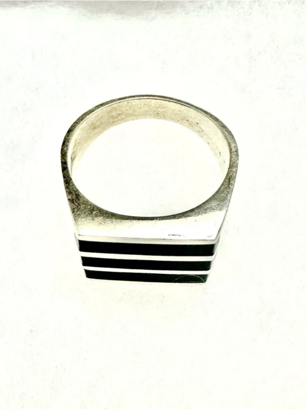 925 Sterling Silver Men’s Ring Size 9.5 Black Inlay Modern Geometric Design